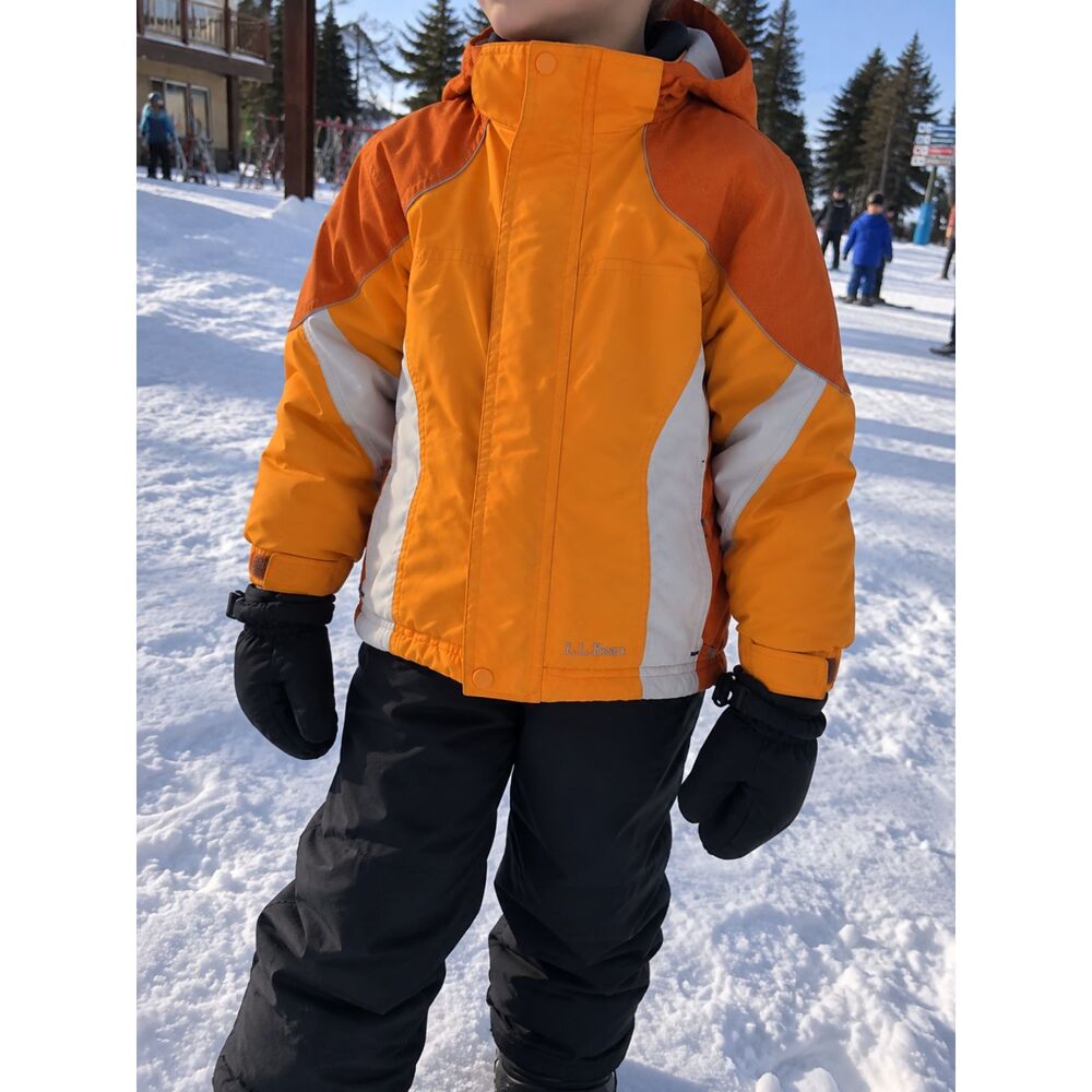 L.L. Bean Kids Insulated Winter Ski Jacket Size M 5-6 Orange White Reflective